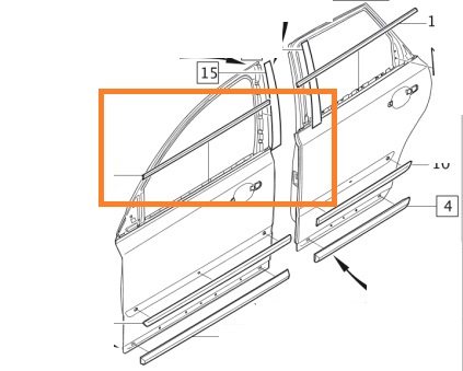 Schraaplijst portierruit V50 S40 links voor (31253000)