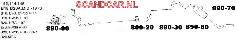  Volvo Monteringssæt udstødning 140 B20A + B20B karburatorversion Volvo varenummer 273018