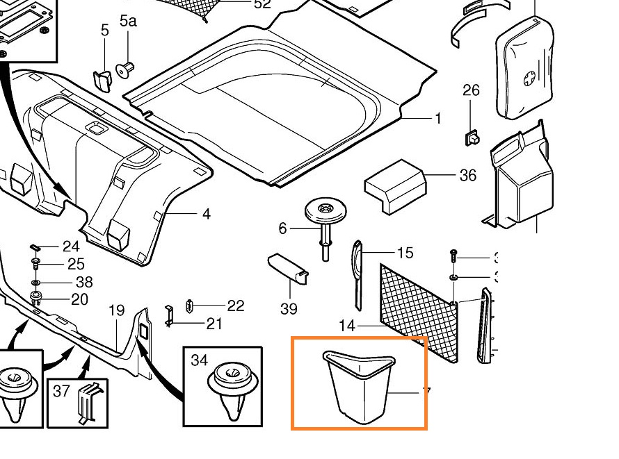  Volvo indvendig trekantspanel bagagerum S80 1998-2006 Volvo varenummer 9182949