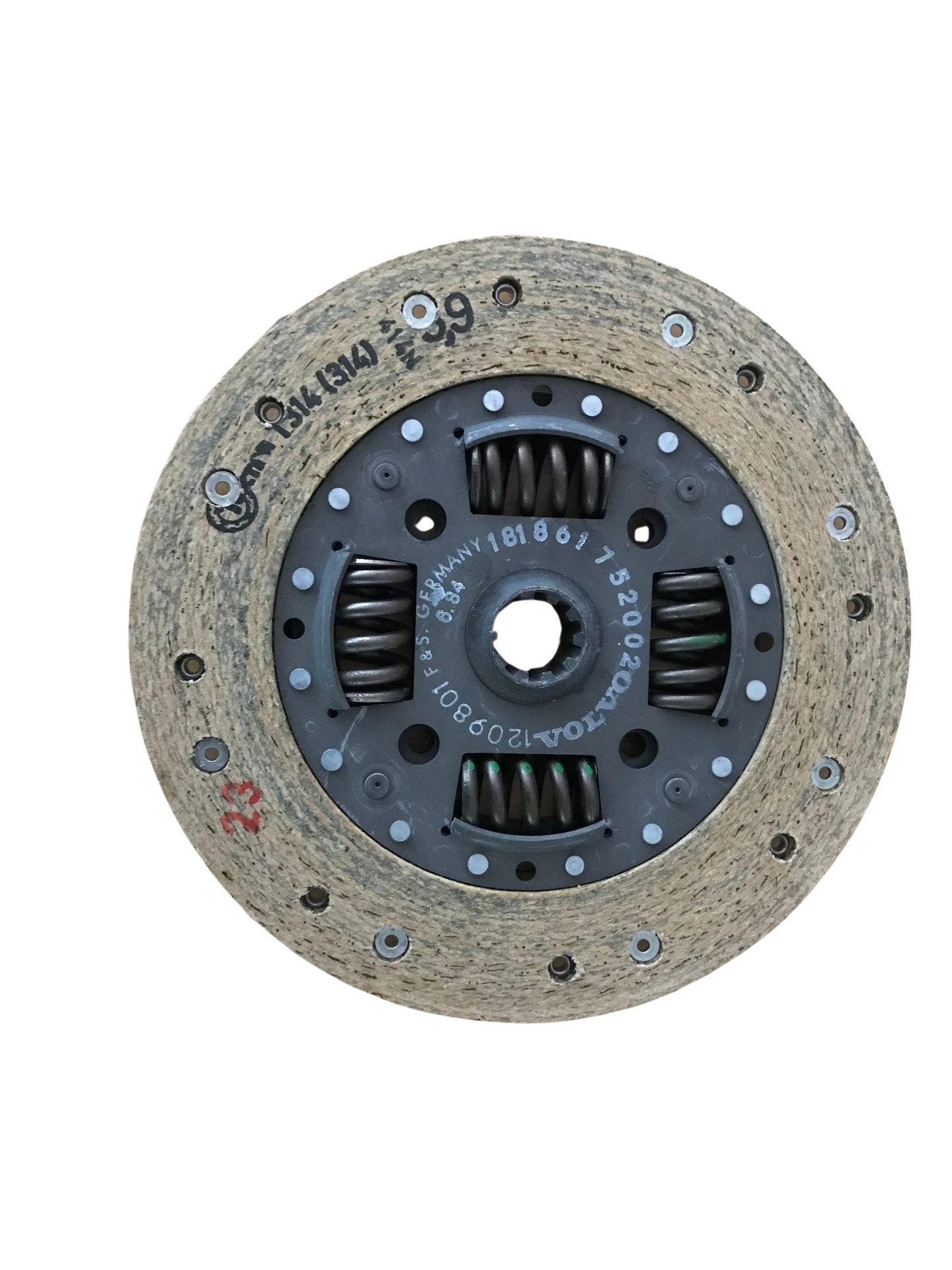 [1209801] Volvo Koblingsplade 240+260 1974-1980 M45 +M46 B27 grove noter (381297) 10 noter NOS Volvo varenummer 1209801