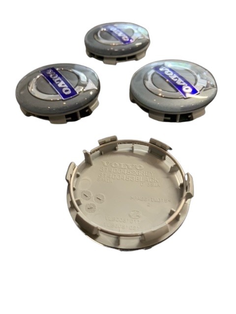  Volvo Navkapsel Volvo original grå 64mm med blåt Volvo logo (pris pr. stk.) 30748052 Volvo varenummer 31428881