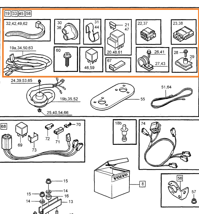 Volvo ledningsnetkasse inklusive anhængertræk Volvo 850 S70 V70 (-2000) V70 XC (-2000) med monteringskabler Volvo varenummer 9124939
