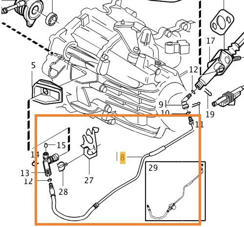  Volvo Koblingsrør på hovedcylinder 5-CYLINDER Benzin M56 Volvo S60 (-2009) S80 (-2006) V70 P26 (2001-2007) Metalrør med fleksibelt endestykke Volvo varenummer 30759377
