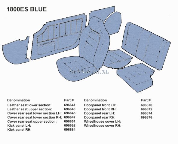  Volvo Indtræk P1800ES sidepanel højre for blå 1973 Volvo varenummer 696664
