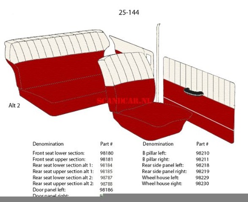 [98210] Volvo-polstring PV544 B-stolpe venstre beige vinyl 25-144 Volvo varenummer 98210