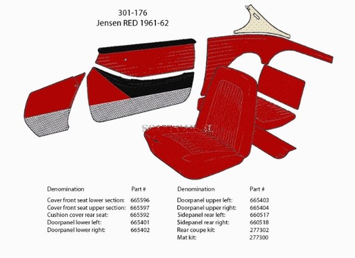 [665592]  Volvo Polstring P1800 Jensen rød 1961-1962 301-176 bagsædehynde Volvo varenummer 665592