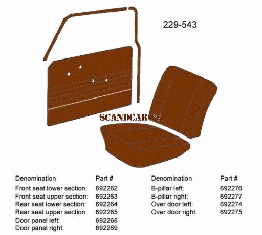 [692276]  Volvo Indtræk Duett 210 B-stolpe venstre brun 230-544 1966-1968 Volvo varenummer 692276