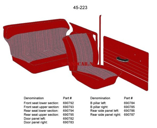 [690795] Volvo polstring PV544 bagsædebetræk ryglæn 62-63 rød 45-223 se nr. 690794 Volvo varenummer 690795