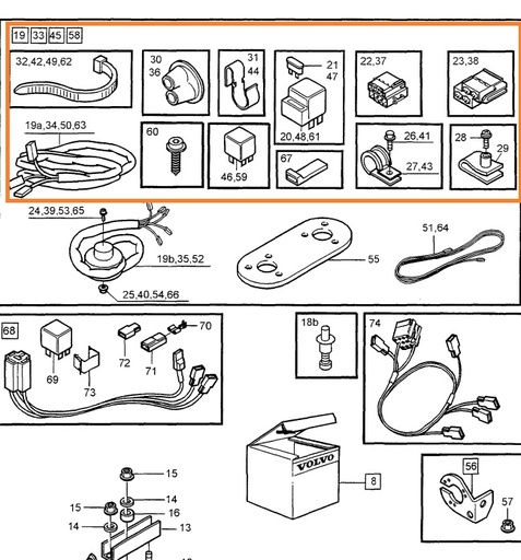[9124939] Volvo ledningsnetkasse inklusive anhængertræk Volvo 850 S70 V70 (-2000) V70 XC (-2000) med monteringskabler Volvo varenummer 9124939