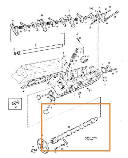 [1277821]  Volvo Knastaksel B27A = B27F venstre V6) Volvo varenummer 1277821