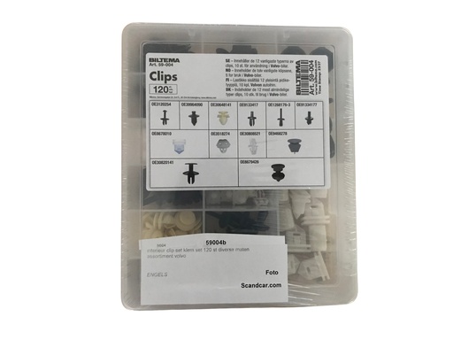 [59004b] interieur clip set klem set 120 st diverse maten assortiment volvo 140, 145, 164, 240, 260, 440, 460, 480, 760, 780, 850, 940, 960, C30, C70, S40, S60, S70, S80, S90, V40, V50, V60, V70, V90, XC40, XC60, XC60 II, XC70, XC70 Cross Country, XC90